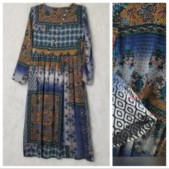 NWOT. Zara Patchwork Print Midi Dress. Size S. - Picture 7 of 11